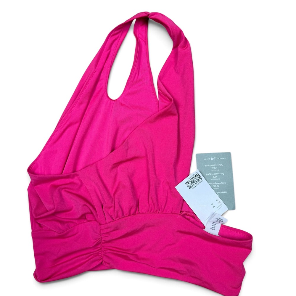 HM Conscious Hot Pink One Shoulder Cutout Ruched Crop Top Medium NWT